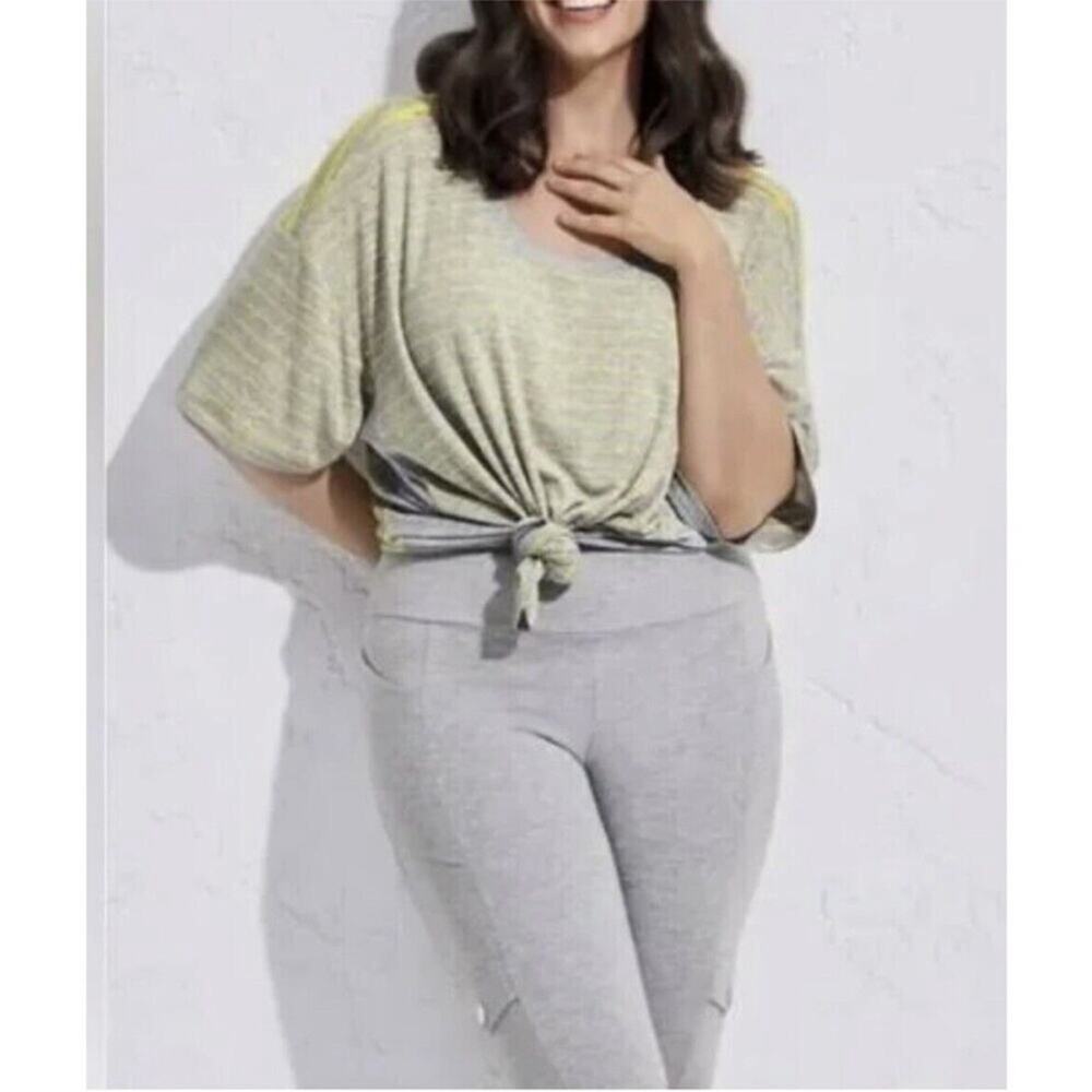 Cabi Cruise Tee yellow gray striped oversized knit top size Small #6131